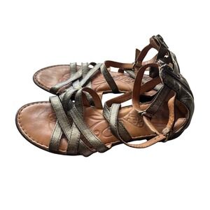 Born Womens Strappy Gladiator Sandals Metallic Pewter Leather Back Zip Flat 8 39